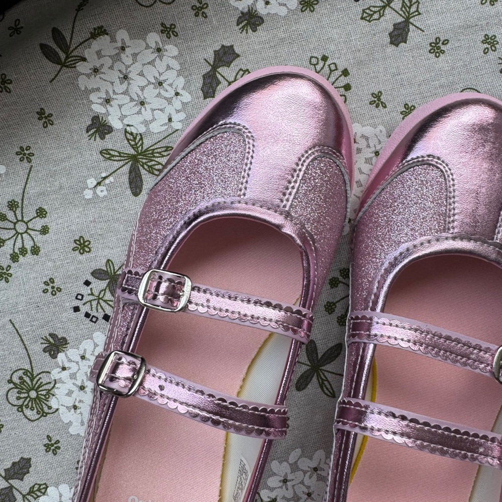 Onitsuka Tiger Double-Buckle Metallic Pink Mary Jane Ballet Flats - Picture 5 of 8